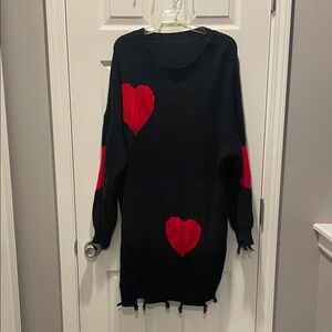 SHEIN Black Sweater with Bold Red Hearts